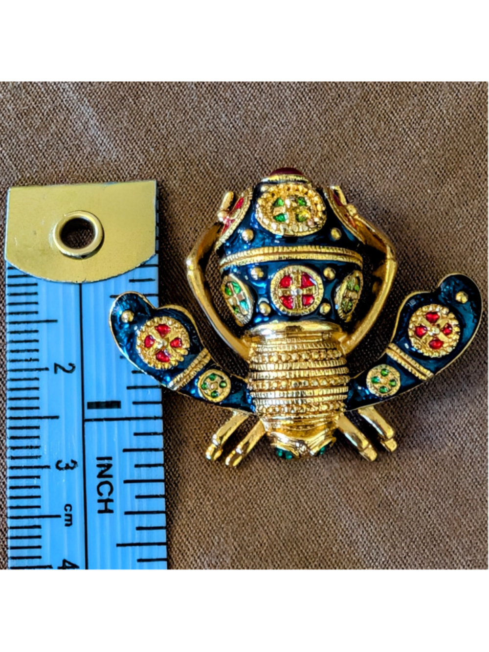 Joan Rivers Jeweled Imperial Bee Brooch Blue Enamel Rhinestone Insect Pin Signed - Picture 12 of 12
